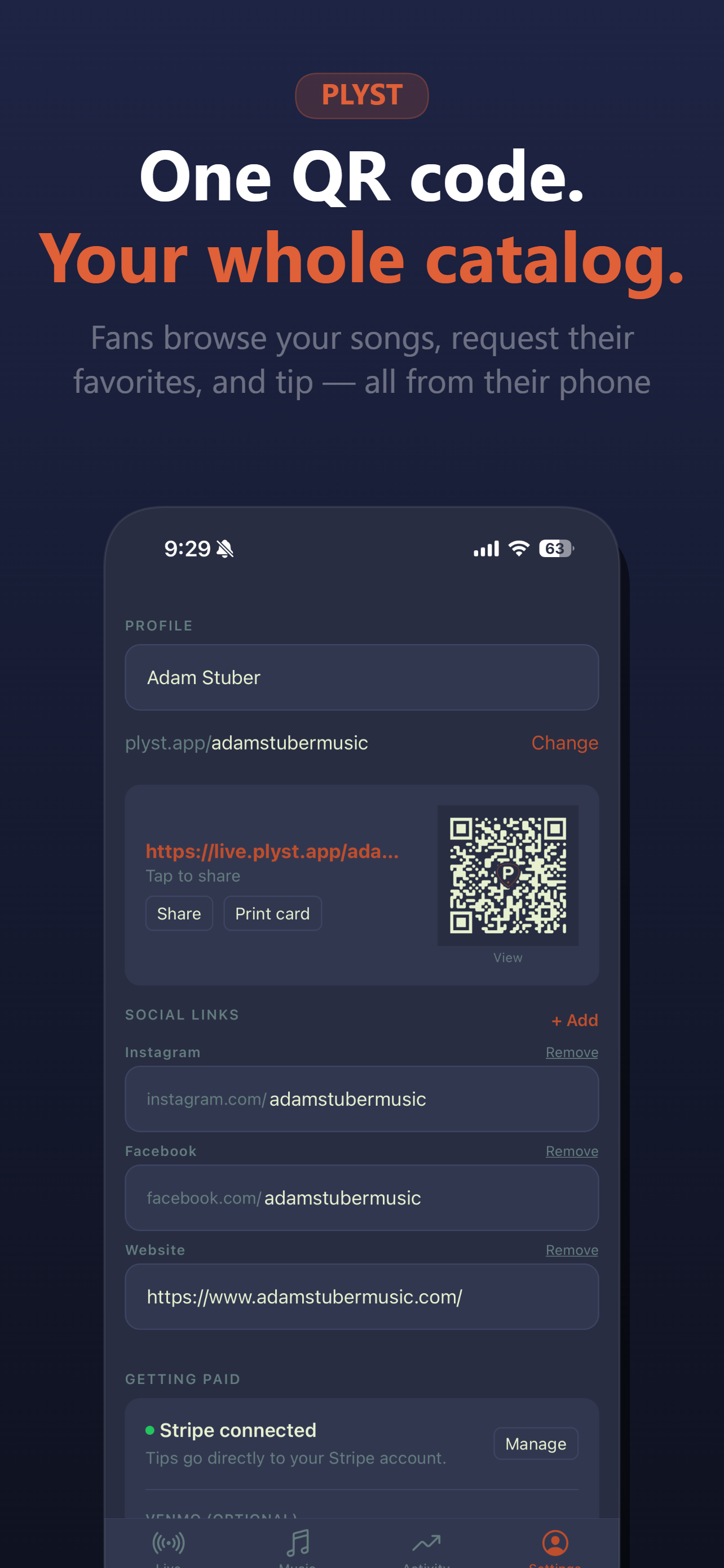 One QR code opens your whole catalog for fans to browse.